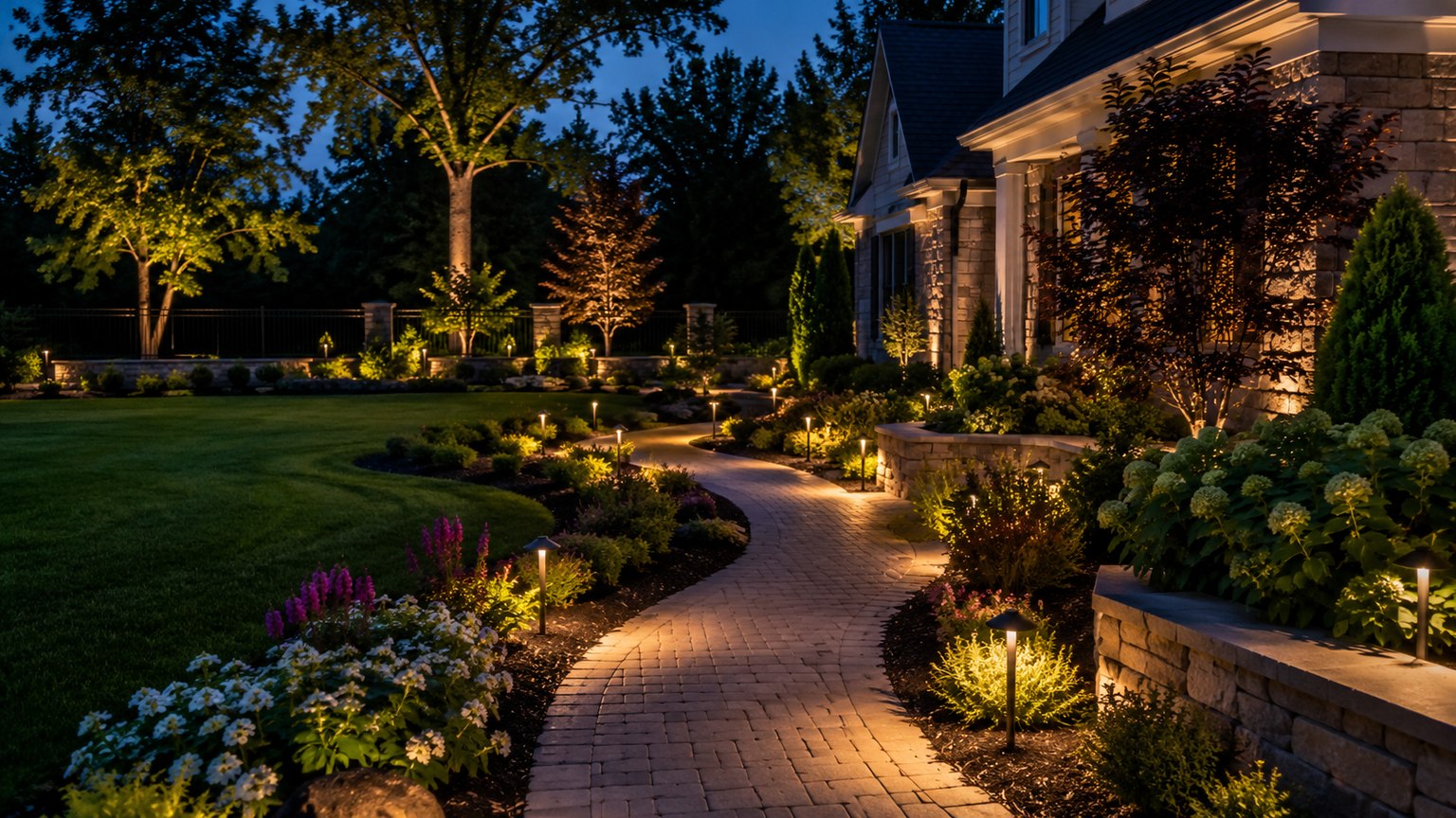 Landscape lighting at dusk